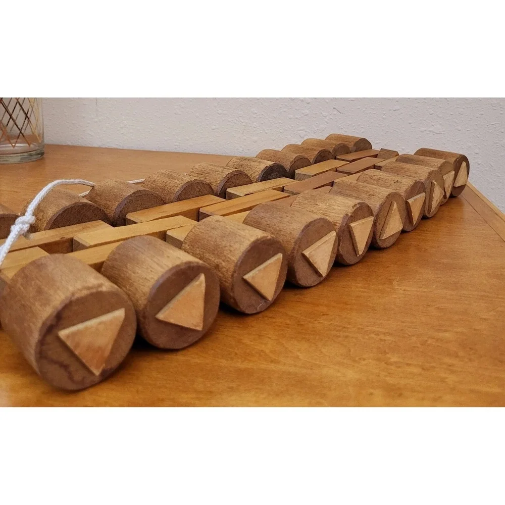 Vtg Wooden Pull Toy Rolling Folding Blocks Geometrical Cylinders Natural‎ Play